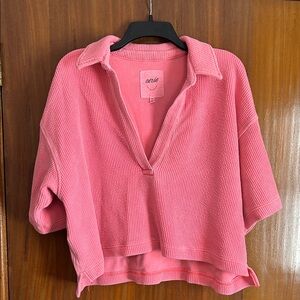 Aerie Women's Vibrant Pink Collared Blouse